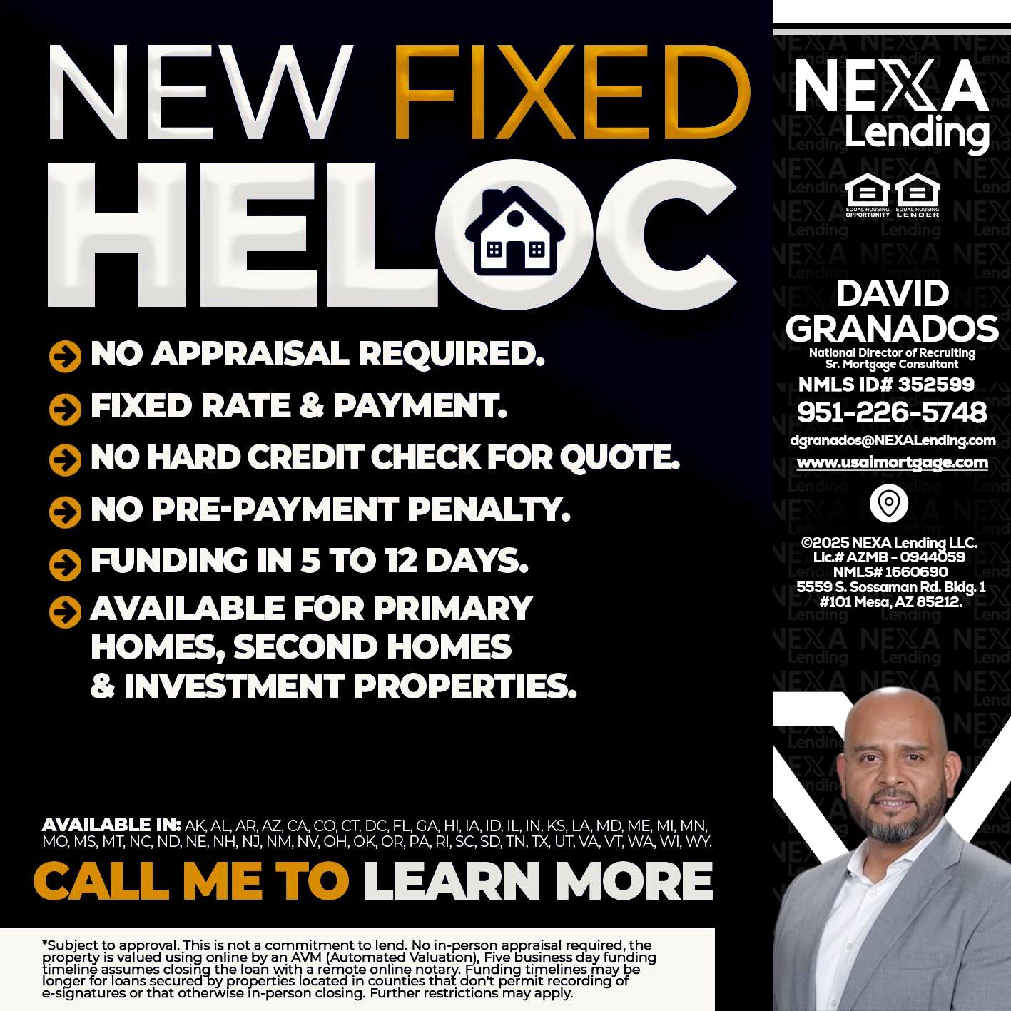 HELOC - David Granados -National Director of Recruiting / Senior Mortgage Consultant