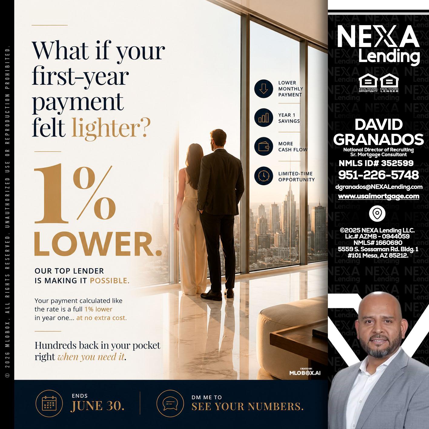 1% lower - David Granados -National Director of Recruiting / Senior Mortgage Consultant