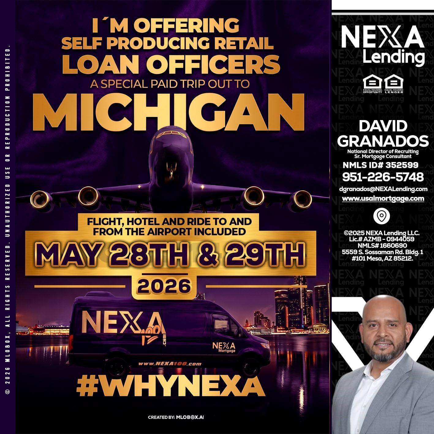 MICHIGAN - David Granados -National Director of Recruiting / Senior Mortgage Consultant